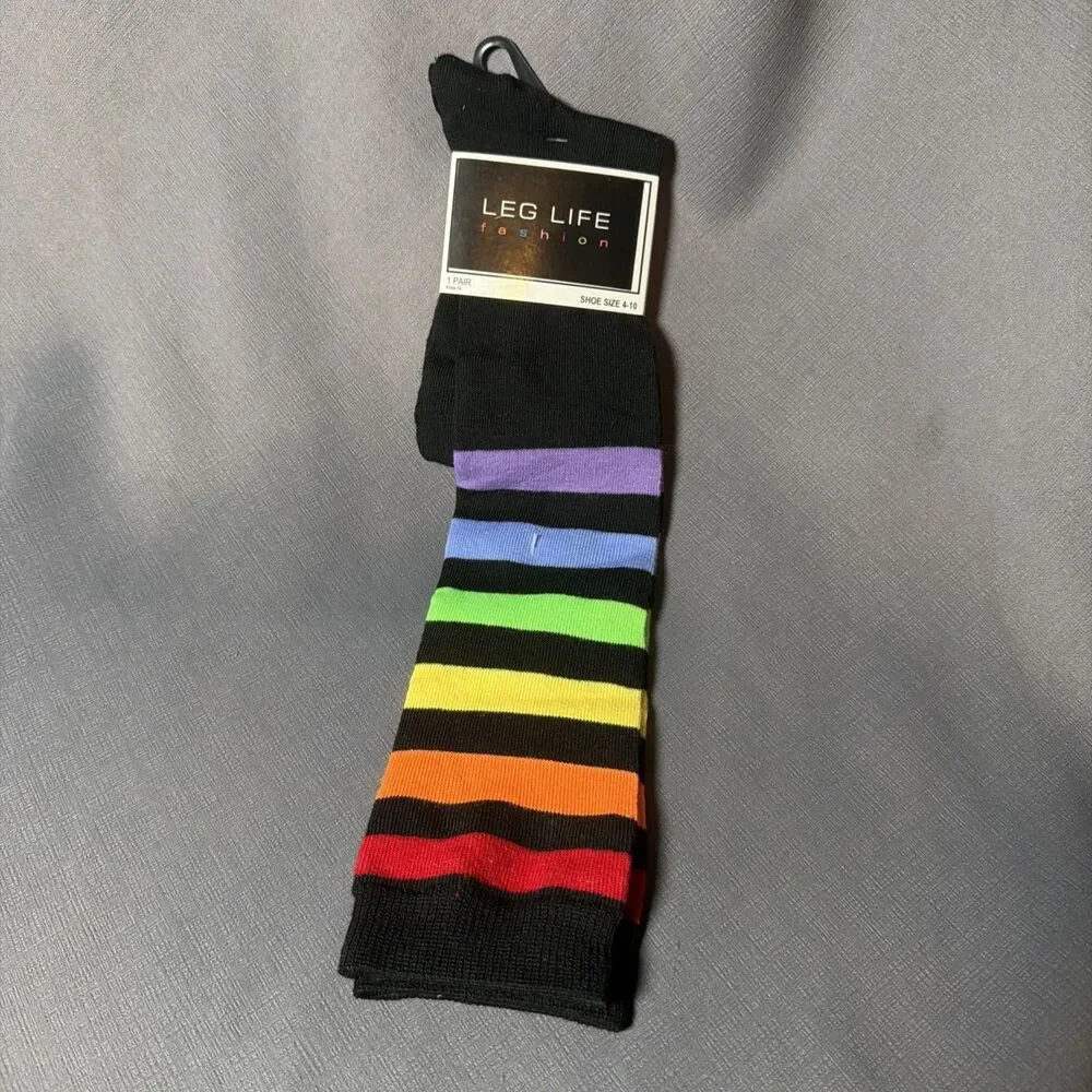 Leg Life Rainbow Striped  Knee High Socks Size 4- 10 Fashionable Unique Y2K-M